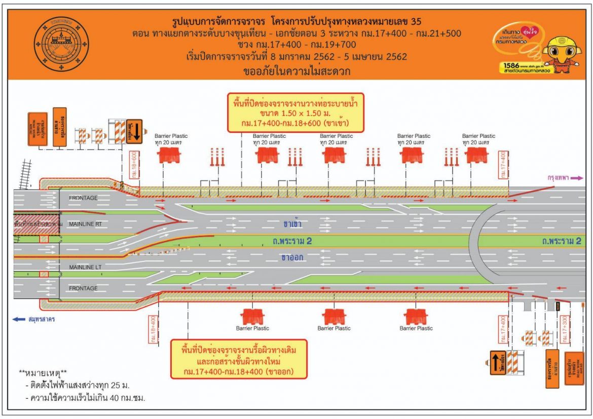 ทางหลวงแจ้งปิดการจราจรทางหลวงหมายเลข 35 (ถนนพระราม 2)